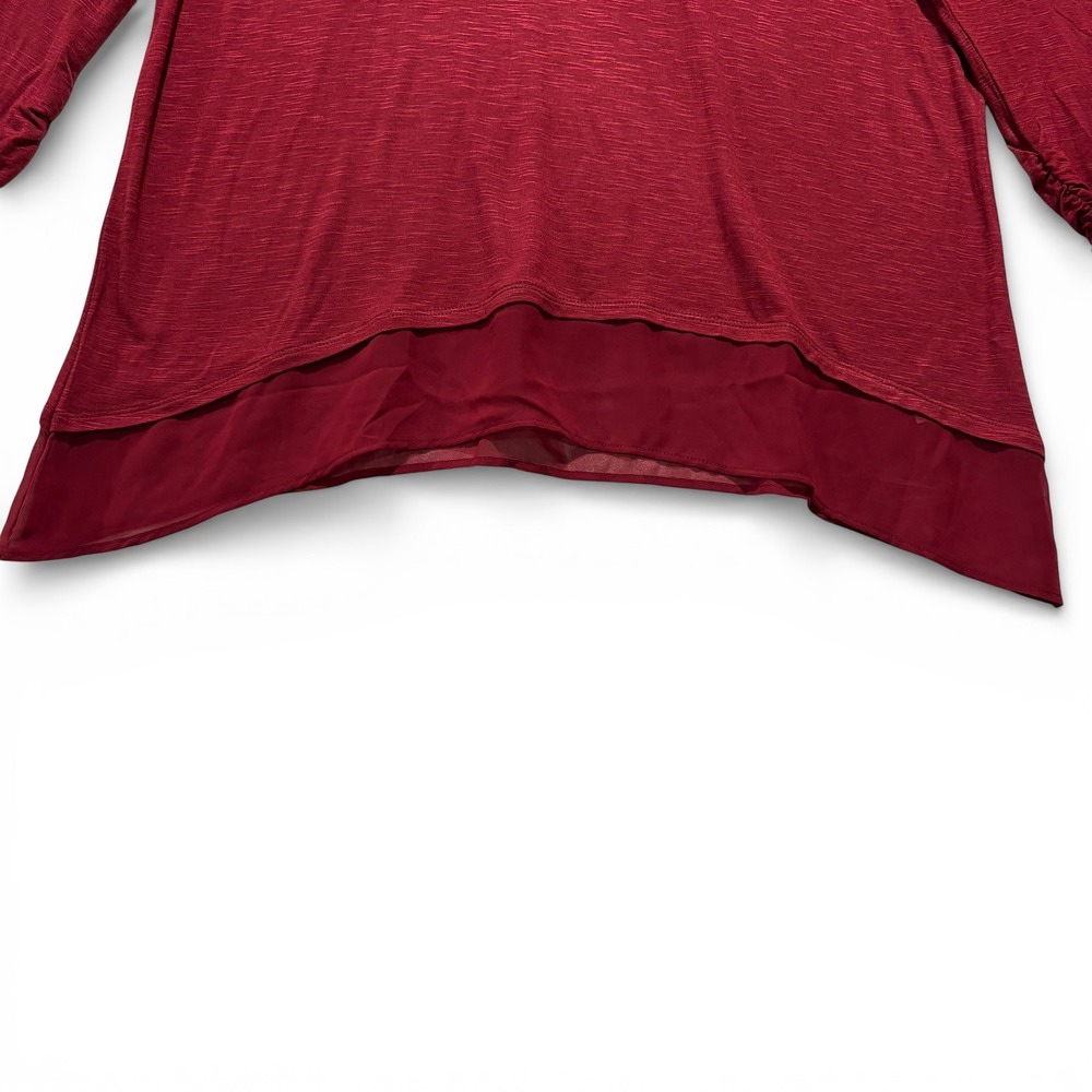 NWT Style & Co Womens XL Burgundy Slub Knit Layered Hem Ruched Sleeve Tunic Top - Picture 4 of 8